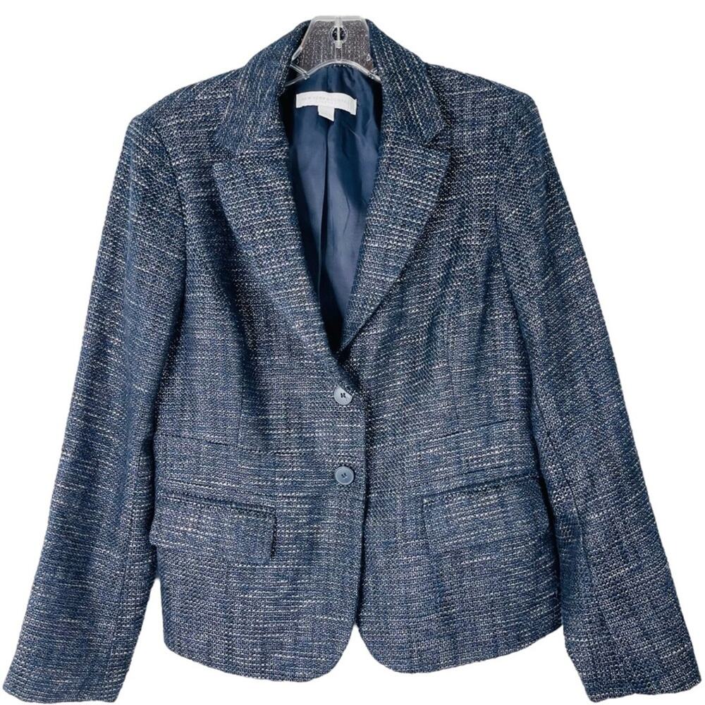 NY & Co blue silver tweed preppy office button blazer 10